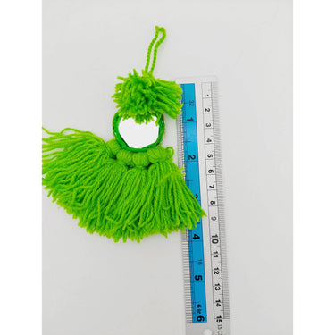 Mirrored Green Wool Tassels, Green Pompom Mirror Tassel, Handmade Latkan Boho